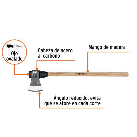 Hacha labor entera 3-1/2lb, mango de madera 36', TRUPER | LE-3-1/2MM | 102980