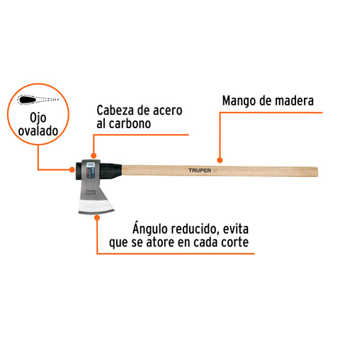 Hacha media labor 3-1/2 lb, mango de madera 36', TRUPER | ML-3-1/2MM | 102983