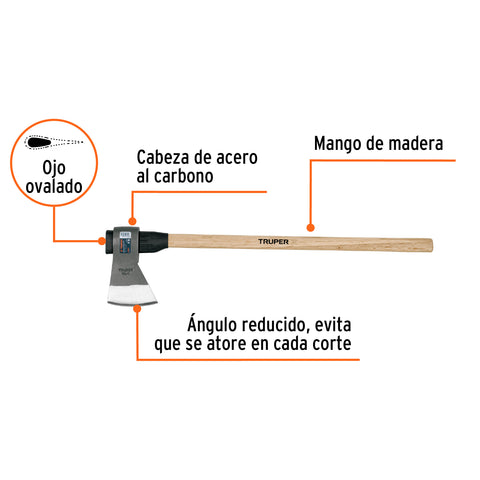 Hacha media labor 4 lb, mango de madera 36', TRUPER | ML-4MM | 102984
