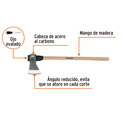 Hacha media labor 4-1/2 lb, mango de madera 36', TRUPER | ML-4-1/2MM | 102985