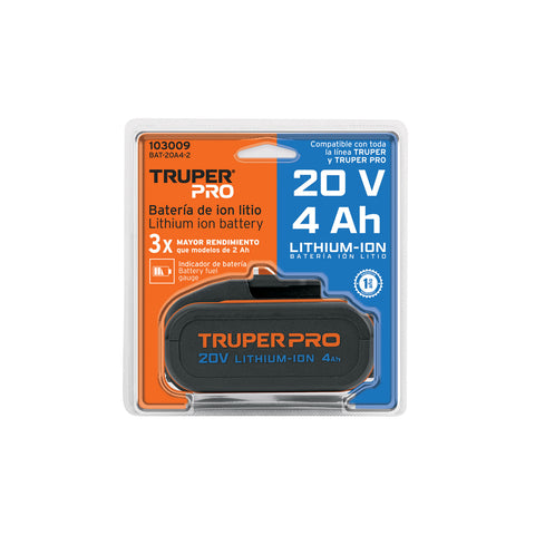 Batería ion litio, 20V, 4 Ah, TRUPER PRO | BAT-20A4-2 | 103009
