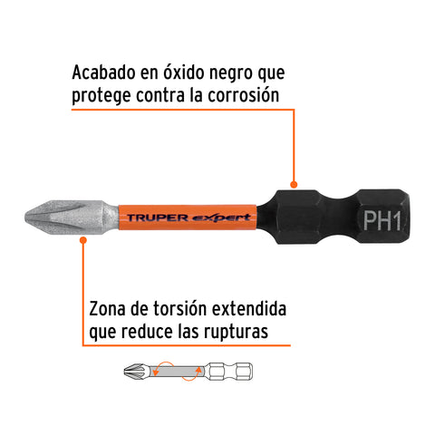 Estuche con 5 puntas de cruz PH1 de impacto largo 2' | PUDE-1201I | 103023