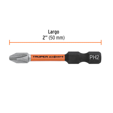 Estuche con 50 puntas de cruz PH2 de impacto largo 2' | PUDE-1202-50I | 103025