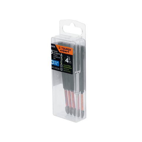 Estuche con 5 puntas de cruz PH2 de impacto largo 4' | PUDE-1402I | 103026