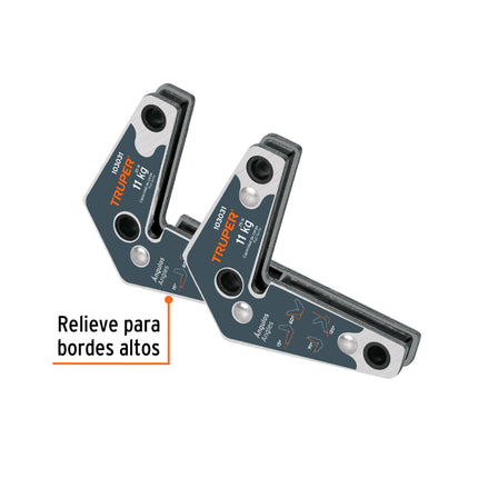 2 Escuadras magnéticas esquineras 2-3/4' cap. 11 kg, TRUPER (ESM-32)
