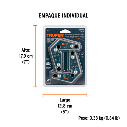 2 Escuadras magnéticas esquineras 2-3/4' cap. 11 kg, TRUPER (ESM-32)