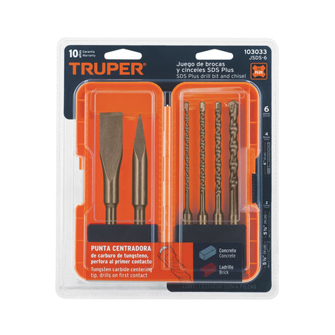 Juego de 6 brocas y cinceles SDS Plus en estuche, TRUPER | JSDS-6 | 103033
