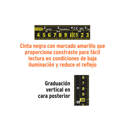 Flexómetro contra impactos 10 m, Cinta Negra 32 mm, Truper | FCN-10M | 103057