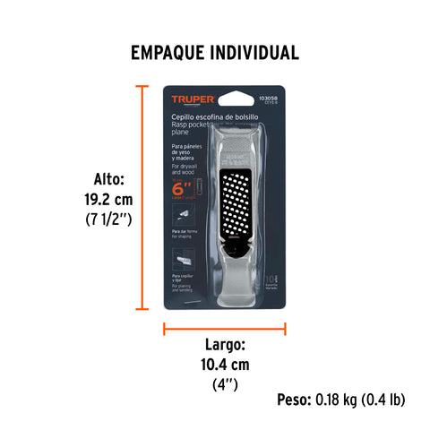 Cepillo escofina para muros de yeso, 6', Truper | CEYE-6 | 103058