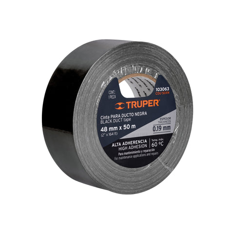 Cinta negra para ducto 50m x 48mm, espesor 0.19mm, Truper | CDU-50XN | 103063