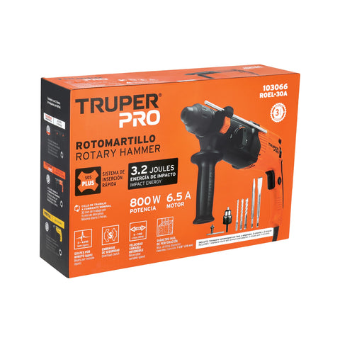Rotomartillo SDS Plus 3.2 Joules, 800W, TRUPER PRO | ROEL-30A | 103066
