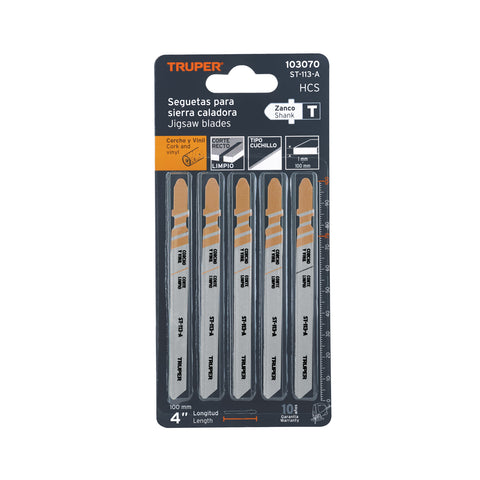 Blíster 5 seguetas T, cuchilla HCS, para material suave | ST-113-A | 103070