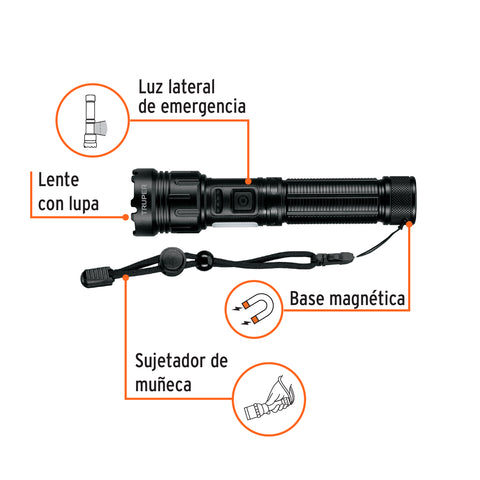 Linterna LED recargable c/luz de emergencia, 410 lm, Truper | LINAR-410 | 103088