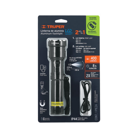 Linterna LED recargable c/luz de emergencia, 410 lm, Truper | LINAR-410 | 103088