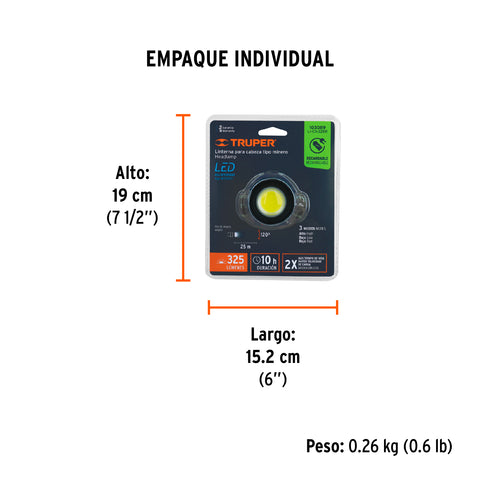 Linterna de minero LED 325 lm, recargable, TRUPER | LI-CA-325R | 103089