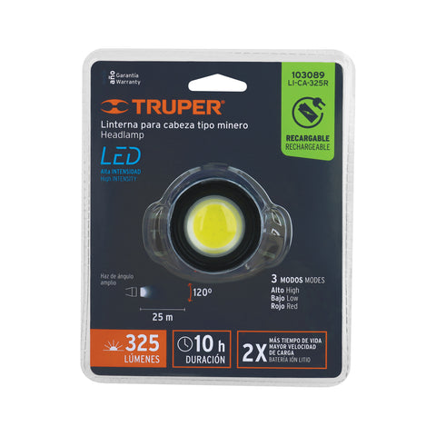 Linterna de minero LED 325 lm, recargable, TRUPER | LI-CA-325R | 103089