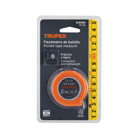 Flexómetro de bolsillo 2 m cinta 13 mm, TRUPER | FB-2M | 103090