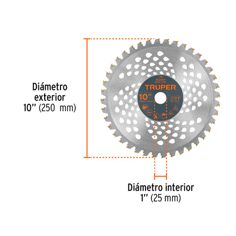 Disco sierra 10' para desbrozadoras, 40 dientes, TRUPER | SIDE-1040 | 103091