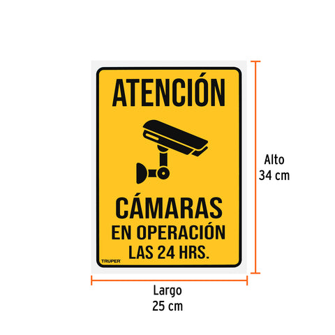Letrero de señalización 'CÁMARAS EN OPERACIÓN', 25 x 34 cm | LIN-13 | 103092