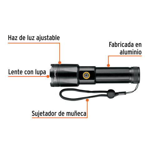 Linterna LED recargable, de aluminio, 1,200 lm, TRUPER | LIRA-1200 | 103100