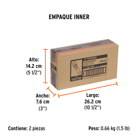 Linterna LED recargable, de aluminio, 1,200 lm, TRUPER | LIRA-1200 | 103100