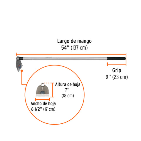 Azadón Lane No. 0 de 1.6 lb, mango de acero 54', TRUPER | AL-0S | 103104