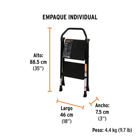Escalera tubular, plegable, 2 peldaños, Truper | ESTU-2 | 103142