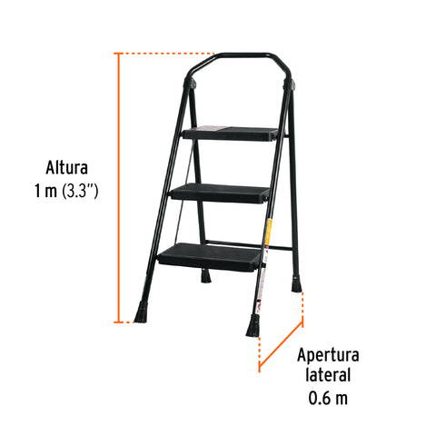 Escalera tubular, plegable, 3 peldaños, Truper | ESTU-3 | 103143