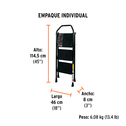 Escalera tubular, plegable, 3 peldaños, Truper | ESTU-3 | 103143