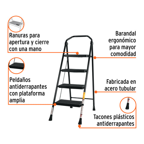 Escalera tubular, plegable, 4 peldaños, Truper | ESTU-4 | 103144