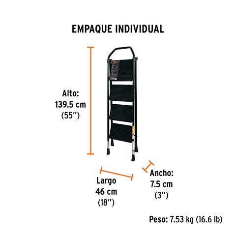 Escalera tubular, plegable, 4 peldaños, Truper | ESTU-4 | 103144