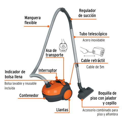 Aspiradora canister 1 L (0.2 gal),1,200 W (1.6 Hp), TRUPER | ASD-120 | 103159