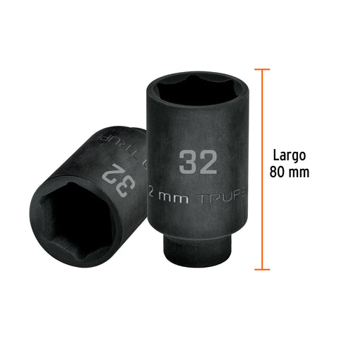 Dado largo impacto de 32 mm, 6 puntas, cuadro 1/2', Truper | D-7332-ML | 103192