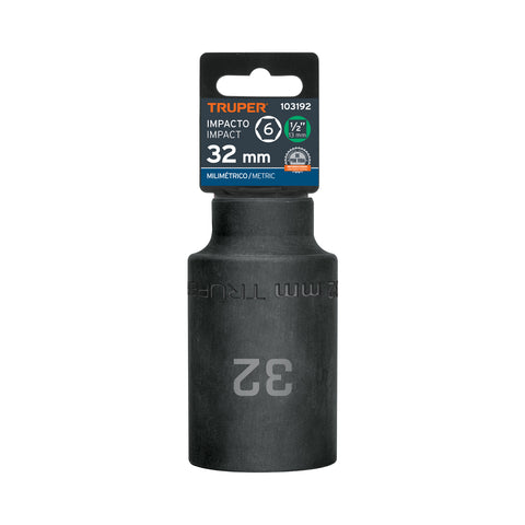 Dado largo impacto de 32 mm, 6 puntas, cuadro 1/2', Truper | D-7332-ML | 103192