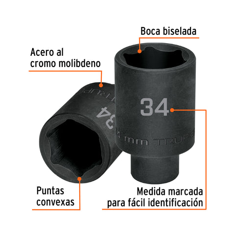 Dado largo impacto de 34 mm, 6 puntas, cuadro 1/2', Truper | D-7334-ML | 103193