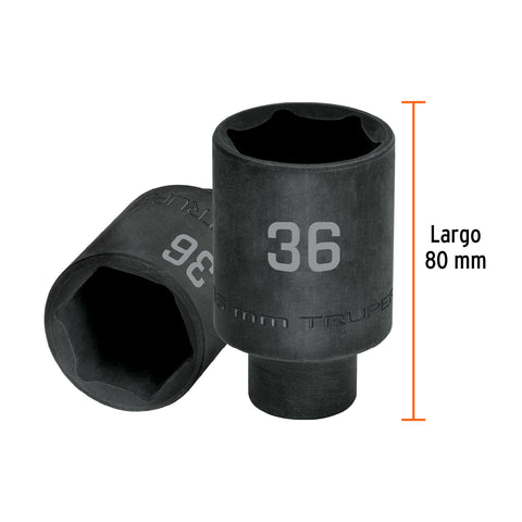 Dado largo impacto de 36 mm, 6 puntas, cuadro 1/2', Truper | D-7336-ML | 103194