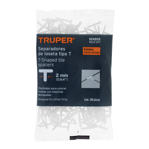 Bolsa con 200 separadores 'T' de 2 mm de losetas, TRUPER | SELO-20T | 103202