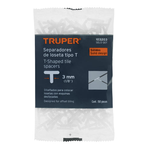 Bolsa con 150 separadores 'T' de 3 mm de losetas, TRUPER | SELO-30T | 103203