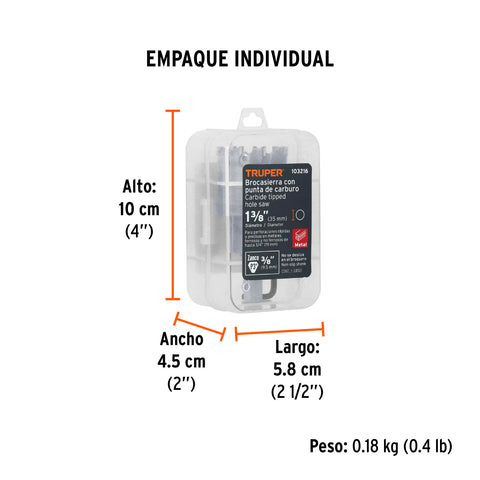 Brocasierra de carburo de tungsteno, 1-3/8', Truper | BSC-1-3/8 | 103216