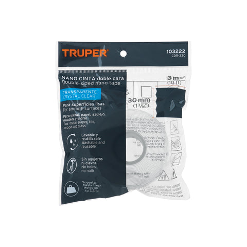 Cinta nano doble cara reutilizable, transparente 3 m x 30 mm | CDR-330 | 103222