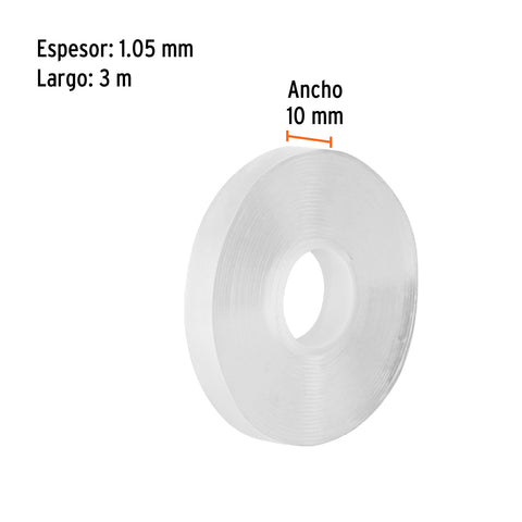 Cinta nano doble cara reutilizable, transparente 3 m x 10 mm | CDR-310 | 103223