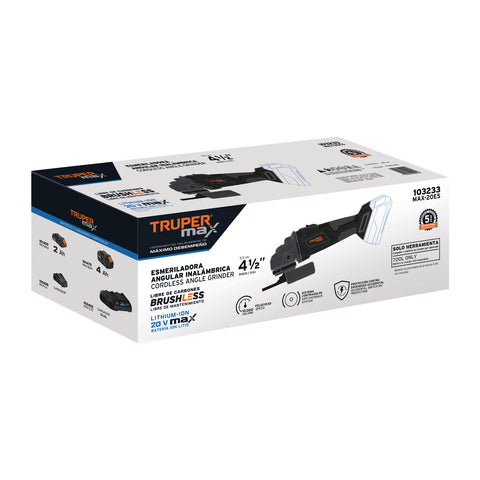 Esmeriladora 4-1/2', 20V, s/accesorios, TRUPER MAX | MAX-20ES | 103233