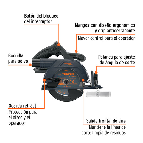 Sierra circular 6-1/2', 20V, s/accesorios, TRUPER MAX | MAX-20SCS | 103234