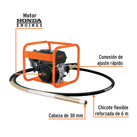 Vibrador para concreto con motor a gasolina, 5.5 HP, Truper | VICO-55 | 103237