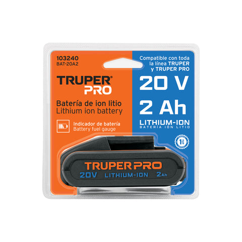 Batería ion litio, 20V, 2 Ah, TRUPER PRO | BAT-20A2 | 103240
