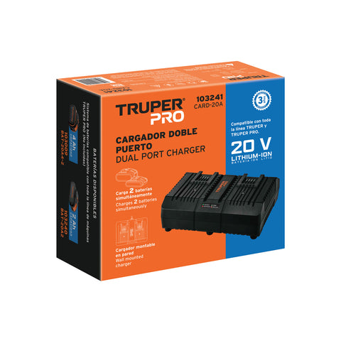 Cargador dual de baterías de ion litio 20V, TRUPER PRO | CARD-20A | 103241