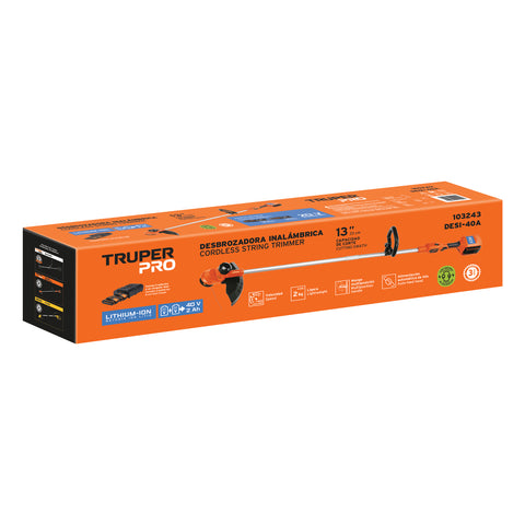 Desbrozadora inalámbrica 40V, 2 baterías 2Ah,1 carg.dual,PRO | DESI-40A | 103243