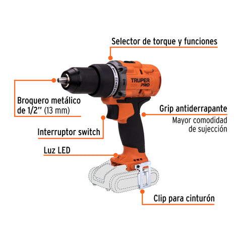 Rotomartillo 1/2', 20V, sin accesorios, TRUPER PRO | ROTI-20AS | 103248