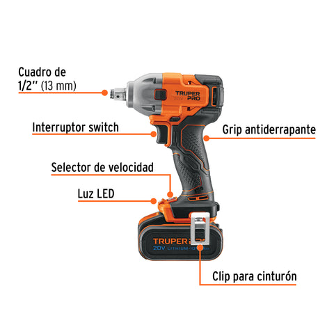 Llave de impacto 1/2', 20V, 184 lb/ft, 1 batería 4Ah, PRO | LIMI-20A2 | 103251