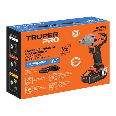 Llave de impacto 1/2', 20V, 184 lb/ft, 1 batería 4Ah, PRO | LIMI-20A2 | 103251